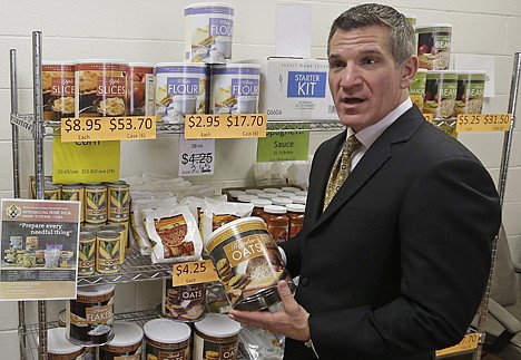 &lt;p&gt;Rick Foster, manager of North America Humanitarian Services with the Church of Jesus Christ of Latter-day Saints, speaks in an area in the Mormon church's Welfare Square where it sells large cans and bags of oats, wheat, sugar, potato flakes and beans, in Salt Lake City. Many Mormons buy items from this center as they compile a three-month supply of food.&lt;/p&gt;