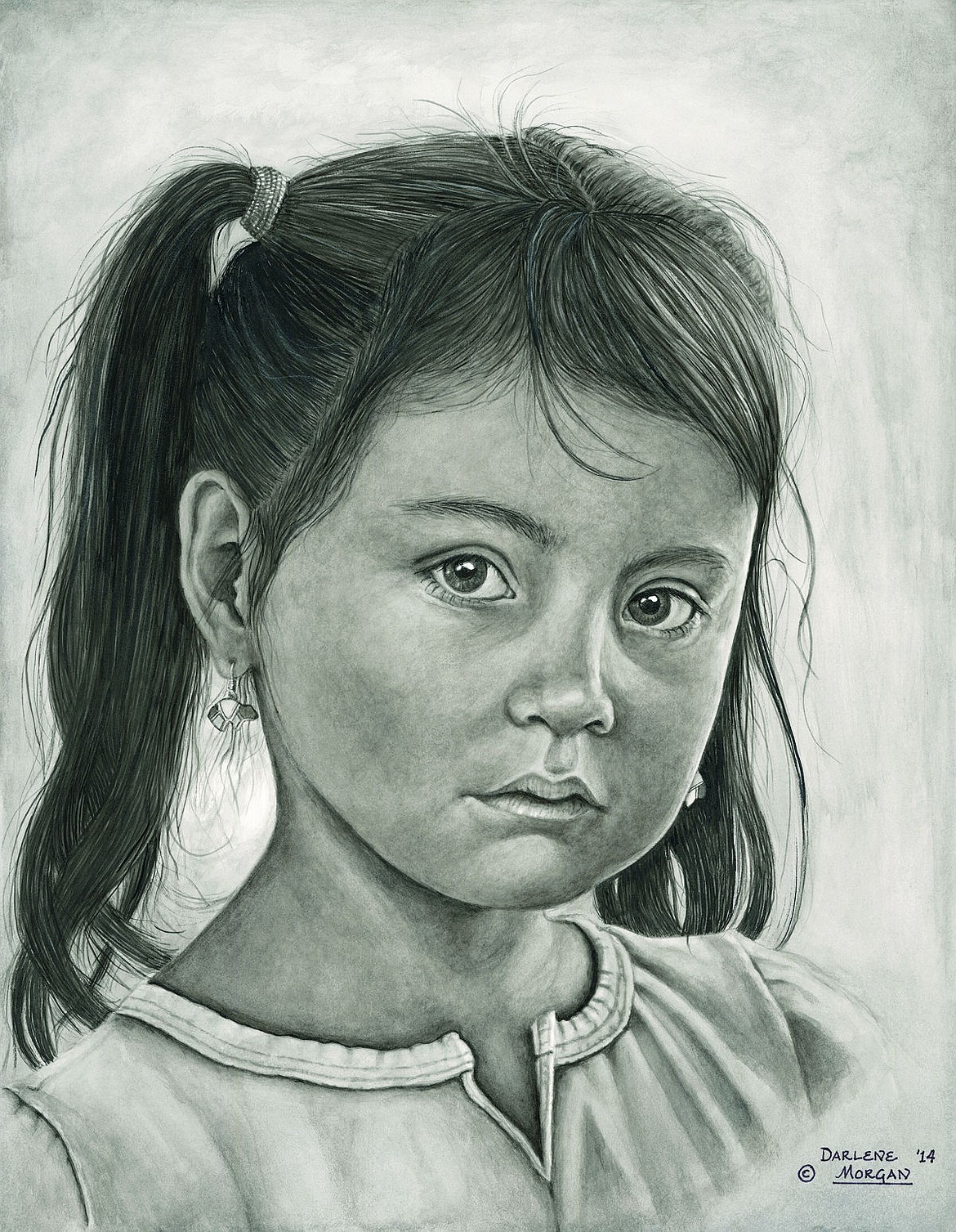 <p>"Girl with the Bear Earrings" India ink wash by Darlene Morgan.</p>