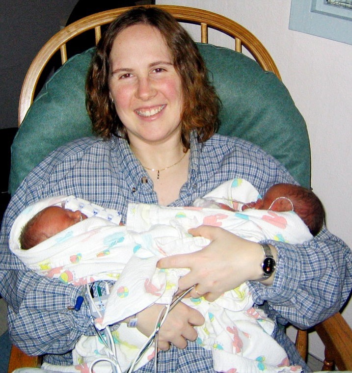 Erin Reichman holds her twins Adeline, left, and Isaac at Kalispell Regional Medical Center.