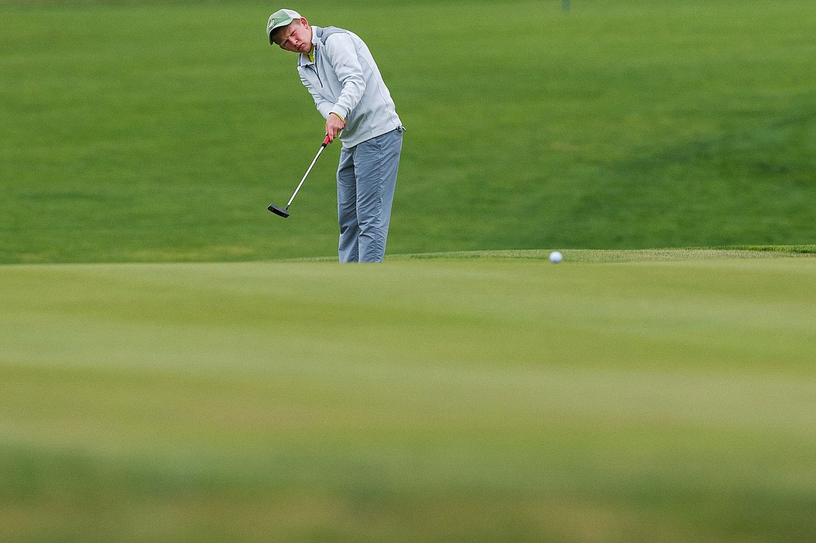 &lt;p&gt;SHAWN GUST/Press Preston Roth, of Lakeland High School, putts on the ninth green during the state 4A golf tournament Tuesday at The Links Golf Club in Post Falls. Roth finished fourth overall.&lt;/p&gt;