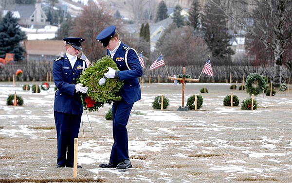 &lt;p&gt;From left, Cadet Capt. Tor Jackola and Cadet 2nd Lt. Chris
Rodwick prepare to lay a wreath at the grave of a veteran on Friday
morning at Glacier Memorial Gardens cemetery north of Kalispell. In
early December wreaths were placed by members of the Flathead
Composite Squadron MT053 of the U.S. Civil Air Patrol as part of
the national Wreaths Across America campaign. Shortly thereafter
175 wreaths were stolen from the grave sites.&lt;/p&gt;