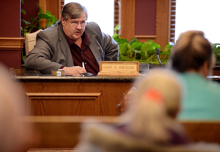 &lt;p&gt;Flathead County Commissioner Gary Krueger addresses the public during a hearing on Monday in Kalispell. Commissioners delayed until Wednesday a decision on awarding a contract for the South Campus Building. (Brenda Ahearn/Daily Inter Lake)&lt;/p&gt;