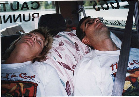 &lt;p&gt;Denise Johnson and Neal Leen catch some sleep as they head home to North Idaho after completing the 1998 Hood to Coast relay.&lt;/p&gt;