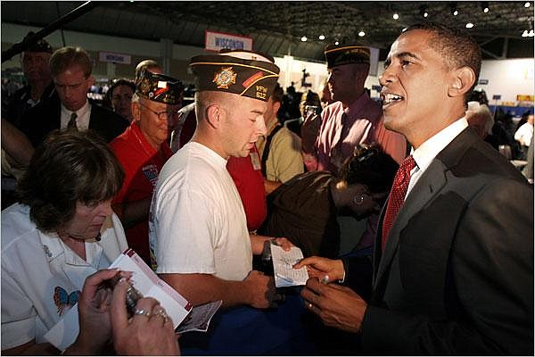 Senator Barack Obama at the national convention of the Veteran of Foreign Wars in Kansas City, Mo.