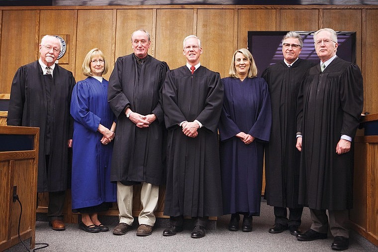 &lt;p&gt;From left, Judges Ted Lympus, Kitty Curtis, Stewart Stadler, David Ortley, Heidi Ulbricht, Dana Christiansen and Robert Allison pose Monday morning at the Flathead County Justice Center. &#160;&lt;/p&gt;