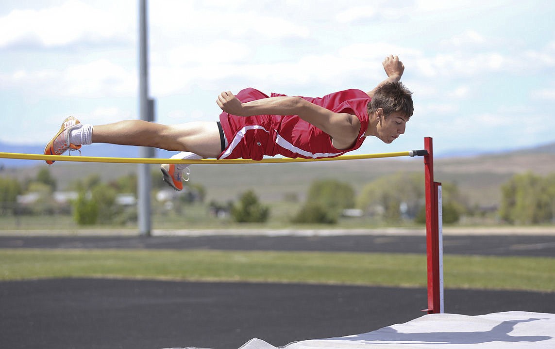 &lt;p&gt;Kyler Clinkenbeard uses his own method to clear the high jump bar at the distict track meet on Thursday. He placed fifth in the event.&lt;/p&gt;