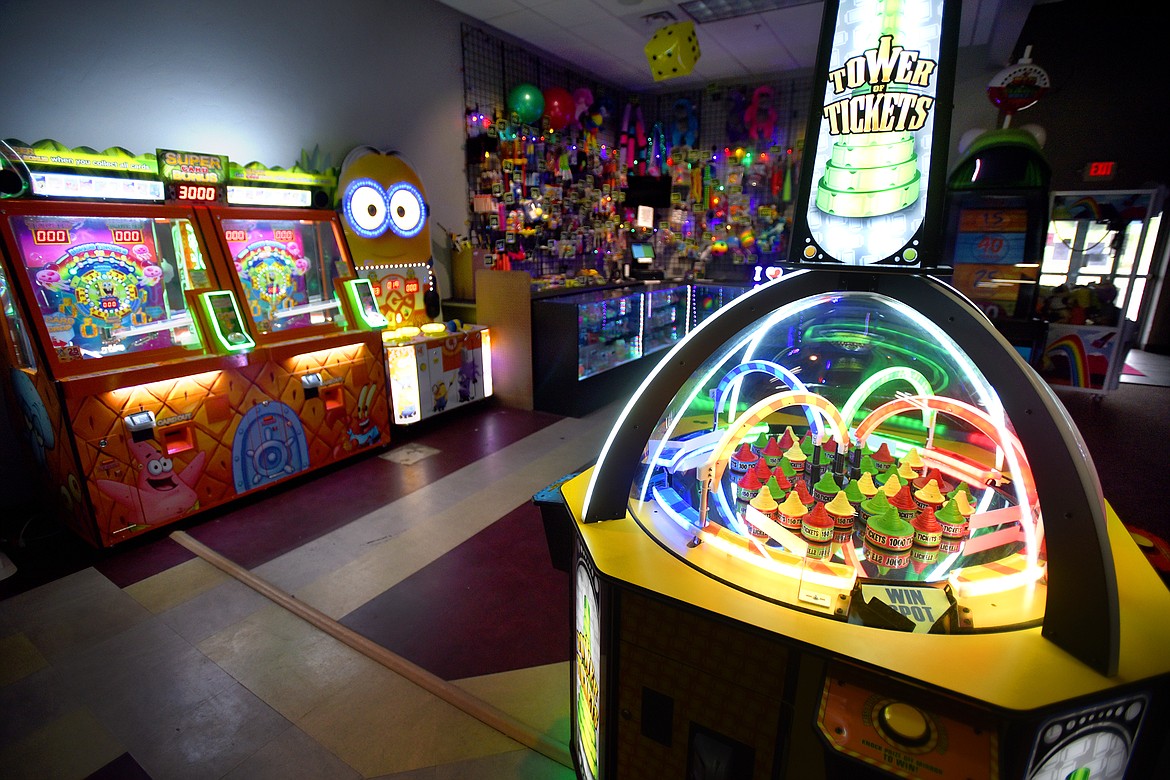 The brand-new arcade sits empty at Pick’s Bowling Center on May 18.