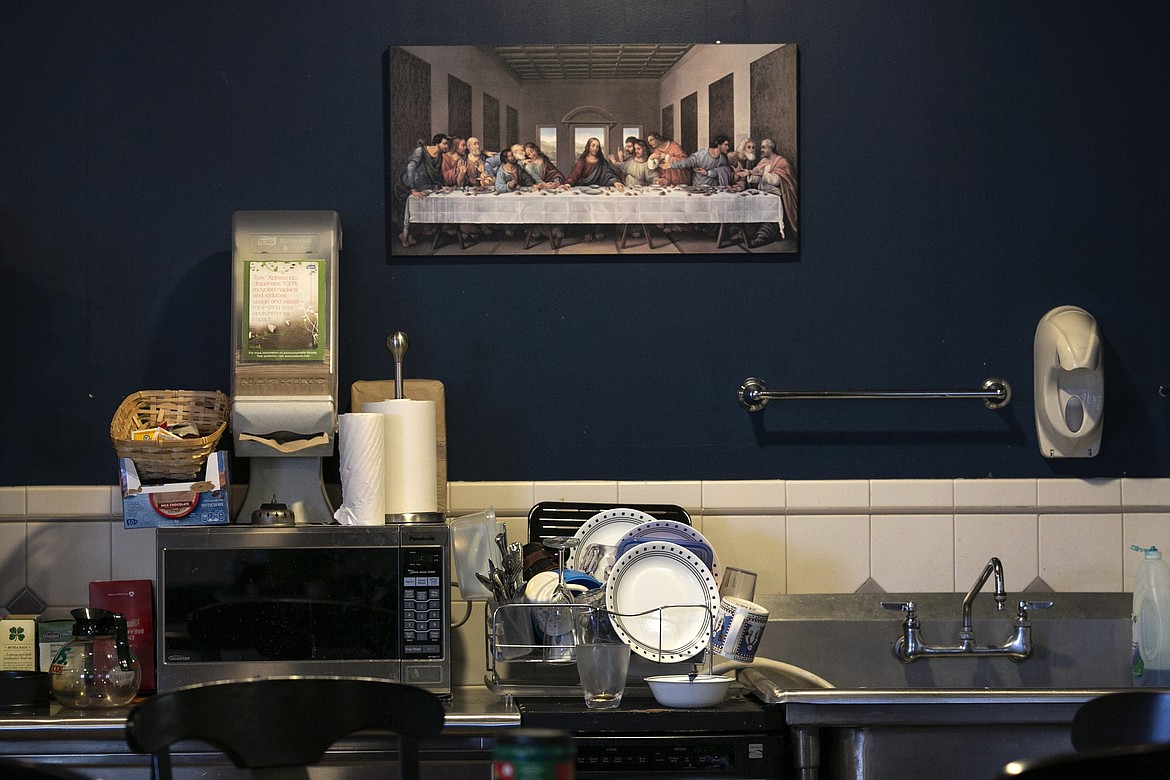 ADVANCE FOR SUNDAY, FEB 16 - A painting of the Last Supper hangs in a common room at St. Charles Borromeo Seminary in Wynnewood, Pa., on Wednesday, Feb. 5, 2020. The seminary's bucolic campus outside Philadelphia is dotted with reminders of papal visits and other moments from its 188-year history. (AP Photo/Wong Maye-E)