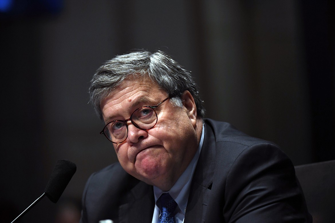 Attorney General William Barr testifies during a House Oversight Committee on Capitol Hill in Washington, Tuesday, July 28, 2020. (Matt McClain/The Washington Post via AP, Pool)