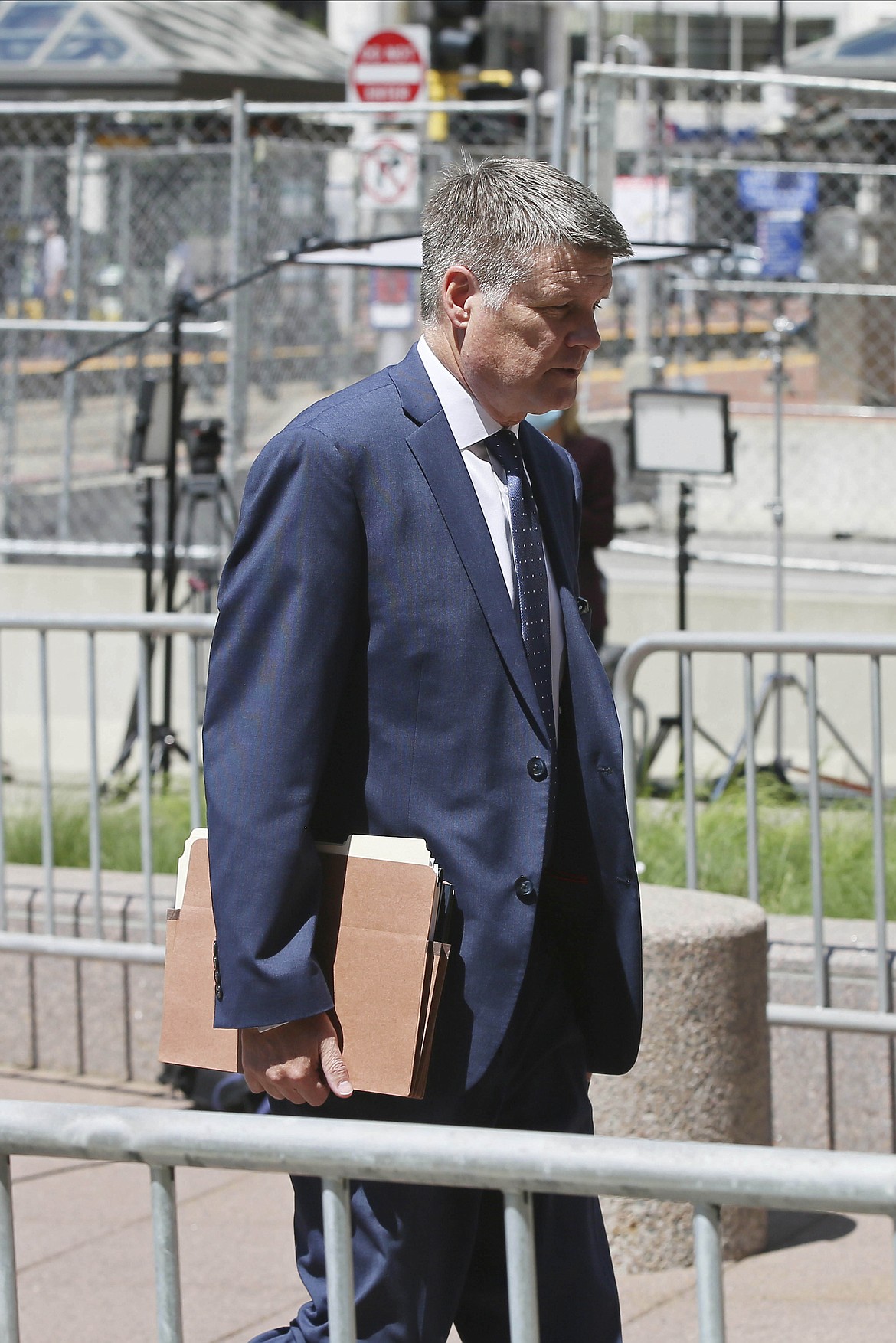 Matthew Frank, assistant attorney general and prosecutor, arrives for the first court appearance for former Minneapolis police officer Derek Chauvin,on Monday, June 8, 2020 in Minneapolis. Chauvin is charged in the death of George Floyd died in police custody Memorial Day. (AP Photo/Jim Mone)
