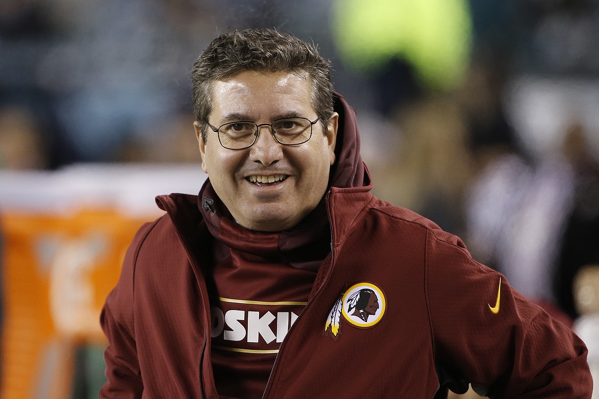 FILE - In this Dec. 26, 2015, file photo, Washington Redskins owner Daniel Snyder walks the sidelines during an NFL football game against the Philadelphia Eagles, in Philadelphia. A new name must still be selected for the Washington Redskins football team, one of the oldest and most storied teams in the National Football League, and it was unclear how soon that will happen. But for now, arguably the most polarizing name in North American professional sports is gone at a time of reckoning over racial injustice, iconography and racism in the U.S.  (AP Photo/Matt Rourke, File)