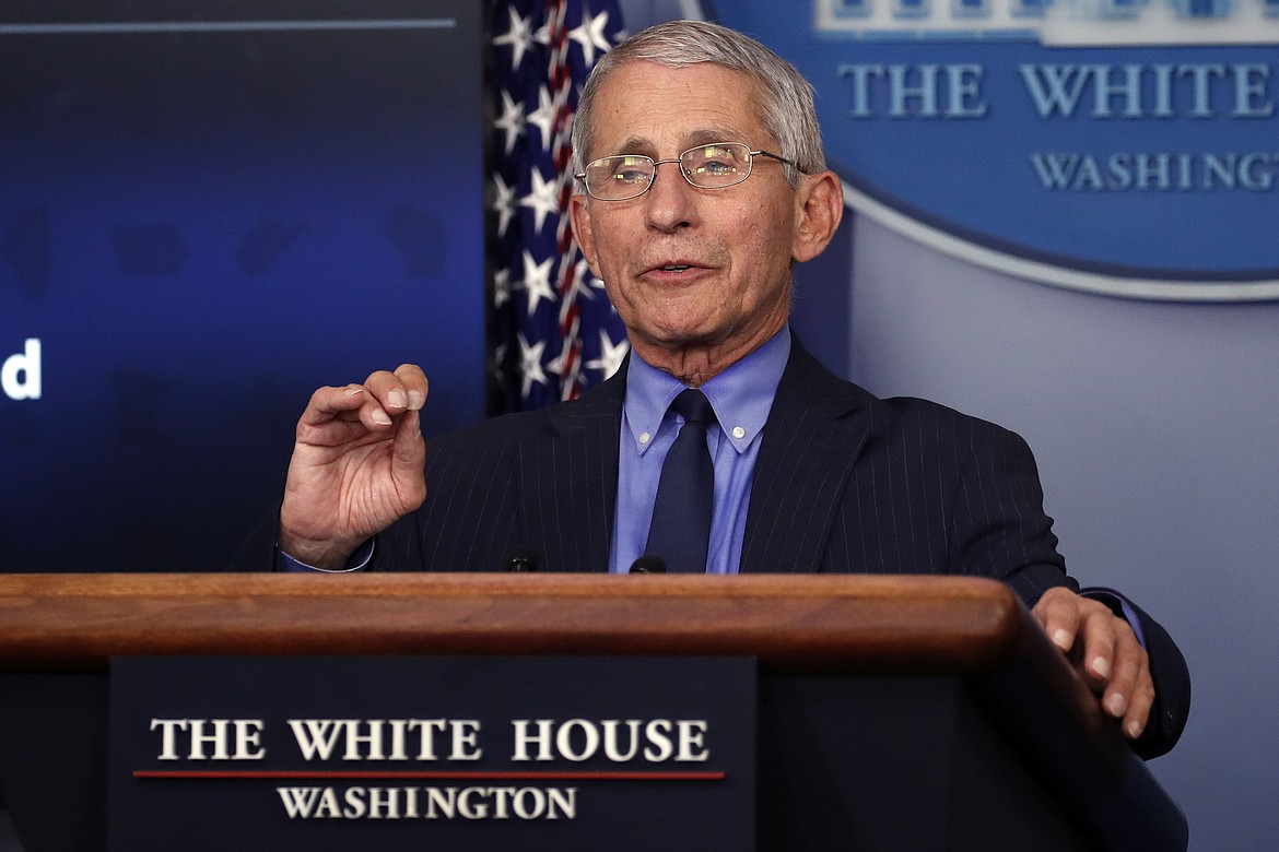 FILE - In this April 17, 2020, file photo, Dr. Anthony Fauci, director of the National Institute of Allergy and Infectious Diseases, speaks about the coronavirus in the James Brady Press Briefing Room of the White House in Washington. Fauci returns to Capitol Hill on June 23, at a fraught moment for the nation’s pandemic response. (AP Photo/Alex Brandon, File)