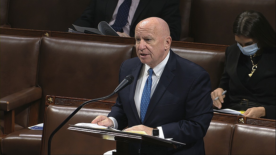 In this image from video, Rep. Kevin Brady, R-Texas., speaks on the floor of the House of Representatives at the U.S. Capitol in Washington, Thursday, April 23, 2020. (House Television via AP)