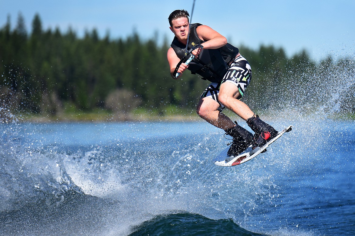 Kalispell’s Kaden Nelson grabs some air while out with Flathead Wakeboard Academy.