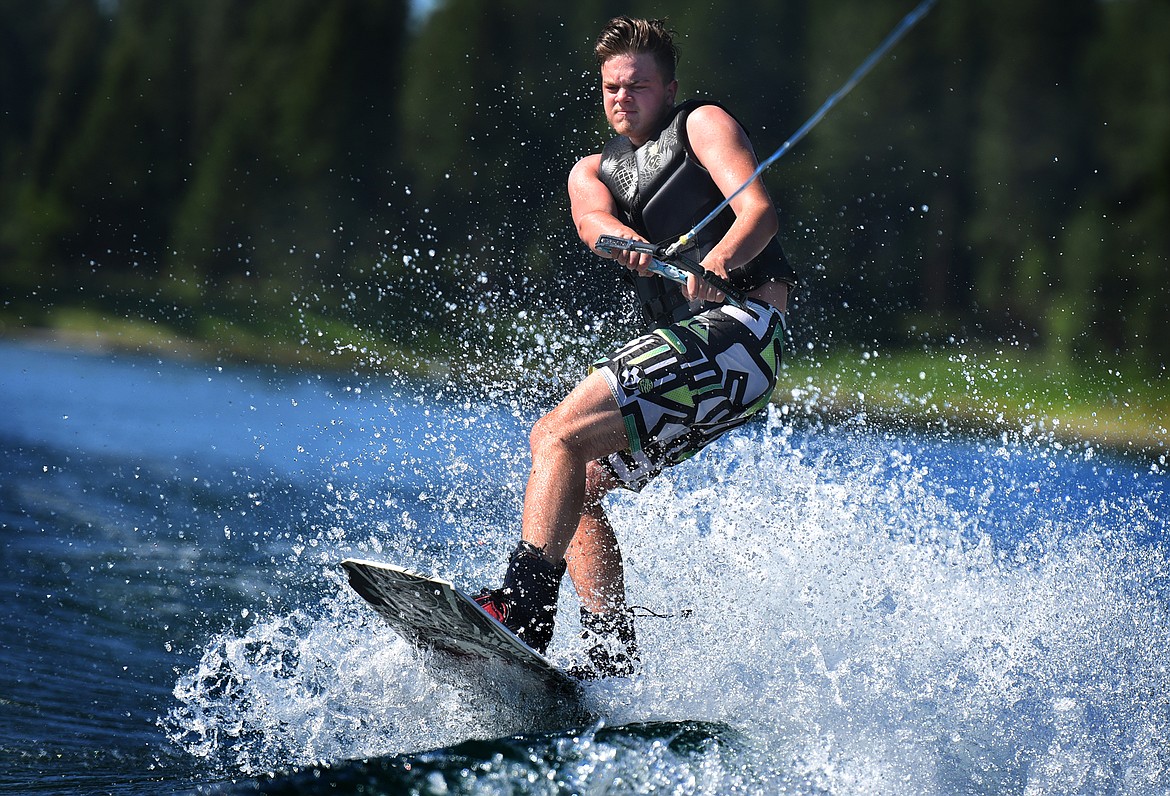 Kalispell's Kaden Nelson enjoys his time on Echo Lake with the Flathead Wakeboard Academy. (Jeremy Weber/Bigfork Eagle)