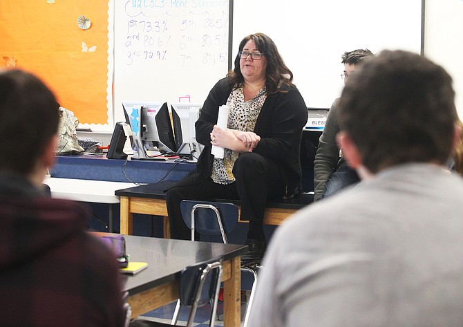 Robyn Allen, a seventh-grade science teacher at Timberlake Junior High School, talks to her first-period class. Allen’s class and many other classes like hers are participating in The Core Project class, which focuses on fostering healthy student connections, ways to express encouragement, kindness and cooperation.