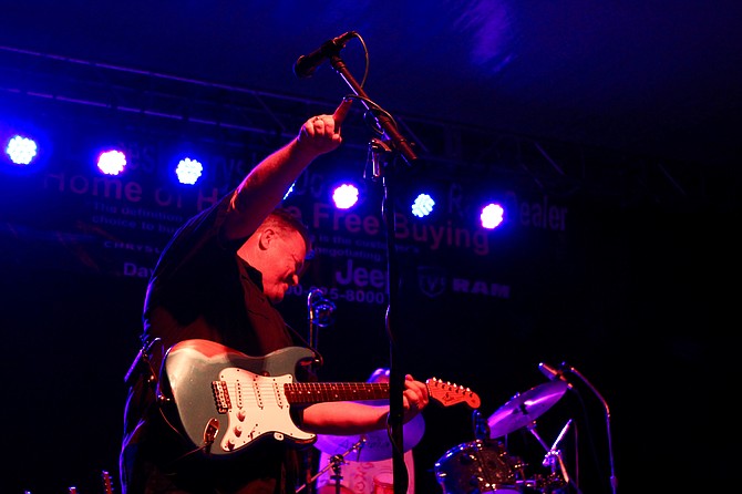 Event closer Sammy Eubanks points to the crowd toward the end of the 2018 Blues Festival in Wallace.