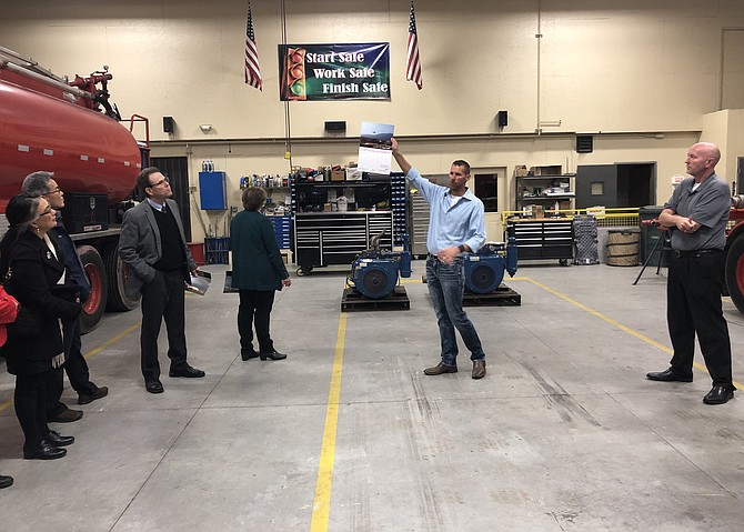 Entrepreneur extraordinaire Shannon Horn enlightens local business leaders on two of his leading enterprises, First Response and River City Fabrication, based in Post Falls. At far left are Gynii Gilliam of Coeur d’Alene’s economic development agency, Bill Jhung of North Idaho College’s Small Business Development Center, and NIC President Rick MacLennan.