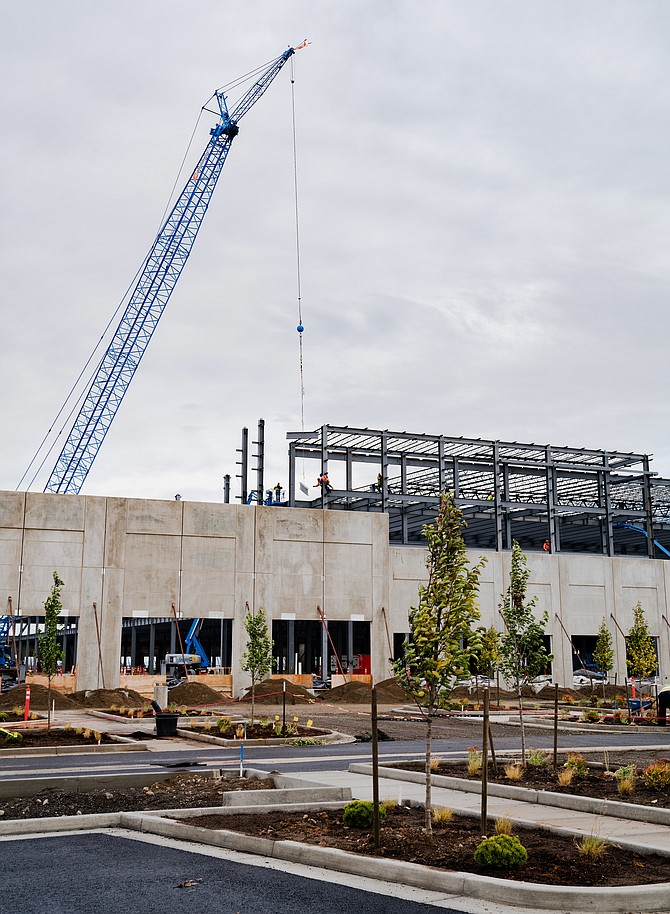 Construction continues at Amazon's new fulfillment center west of Spokane.