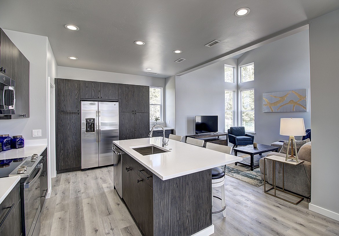 The kitchen and living area inside one of the homes in the Trailview subdivision. (Brian Beck photo)