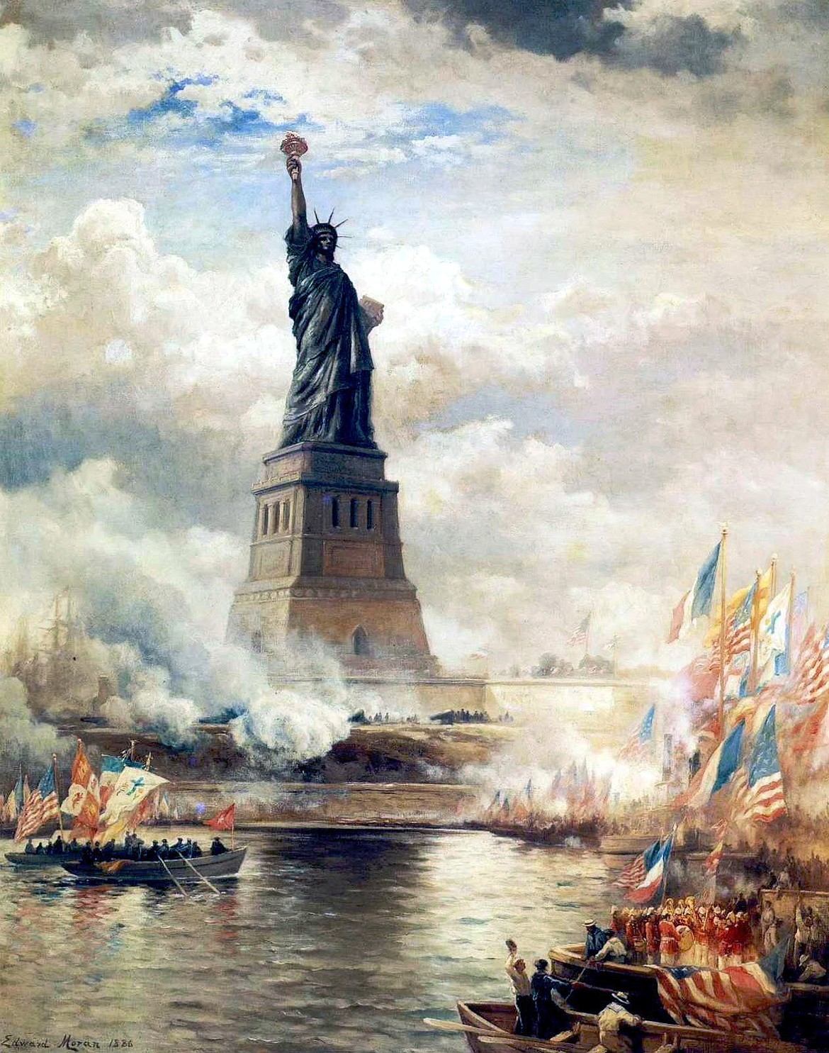 WIKIMEDIA COMMONS
Painting by Edward Moran of the unveiling of Gustave Eiffel’s Statue of Liberty in New York Harbor on Oct. 28, 1886.