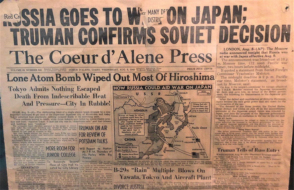 A copy of the Coeur d'Alene Press from Aug. 8, 1945.