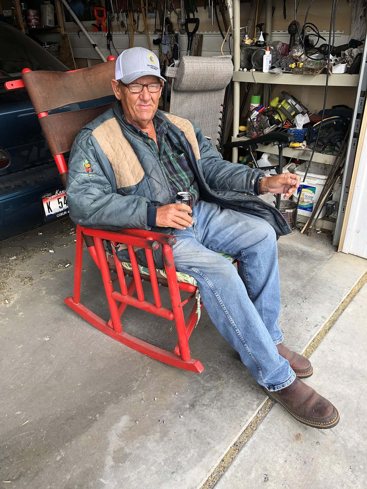 King of his garage kingdom, Roger Thom presides over his court of unusual creations.