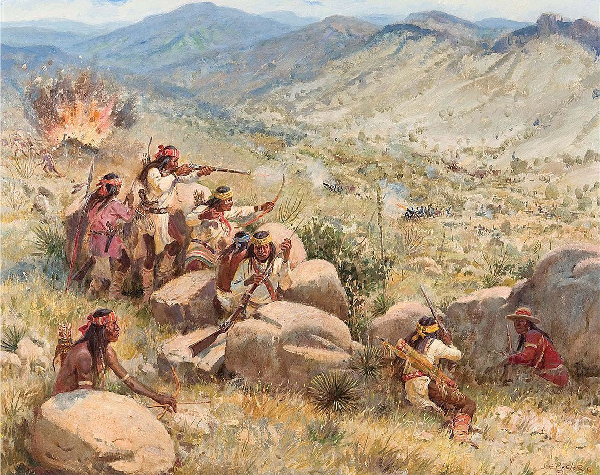 Battle of Apache Pass, Ariz., in 1862, painting by Joe Beeler.