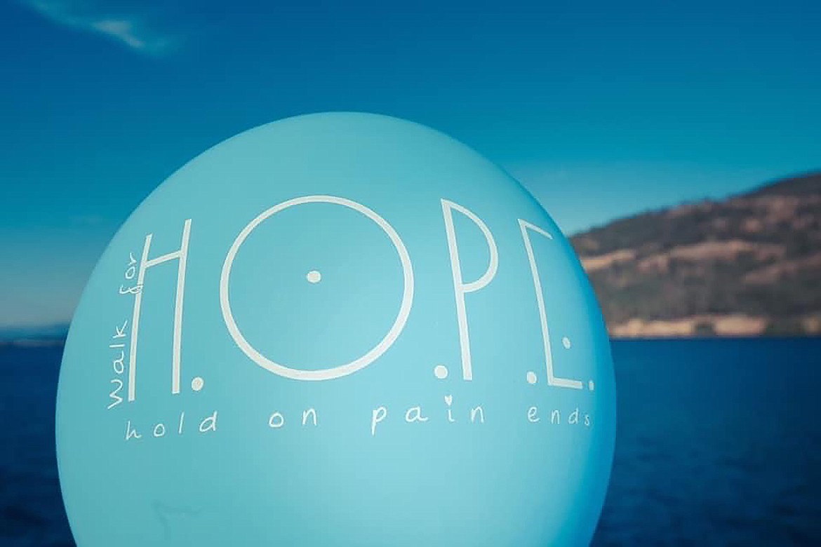 A balloon is emblazoned with Hold On Pain End's message of hope.