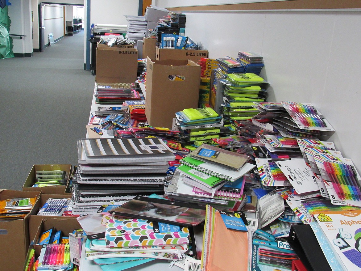 A few of the supplies donated by the community to Idaho Hill Elementary.