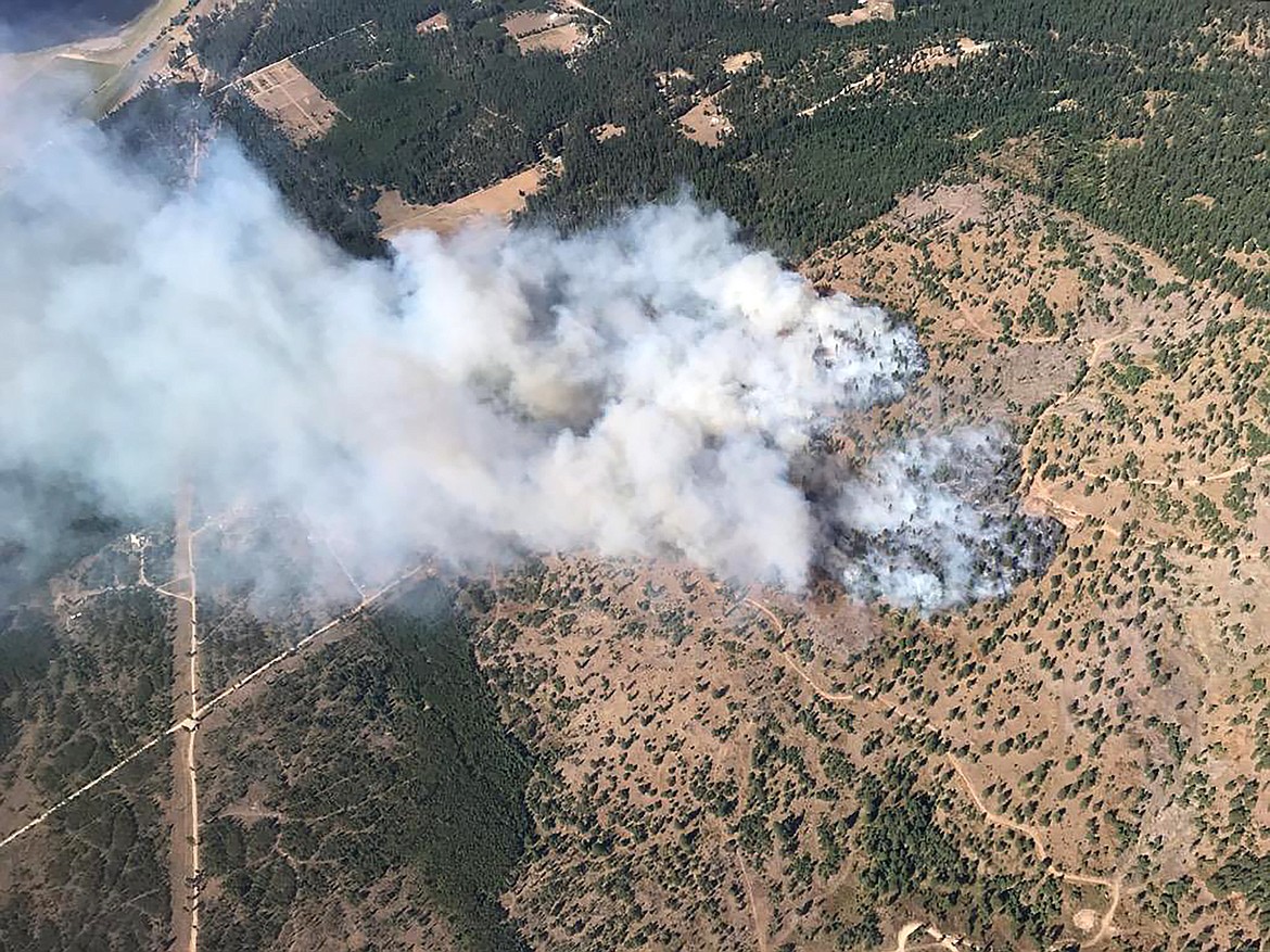 An aerial view of the Hunter 2 Fire in Blanchard. The fire, reported early Monday afternoon, has grown to more than 500 acres and forced evacuation of some Blanchard residents.