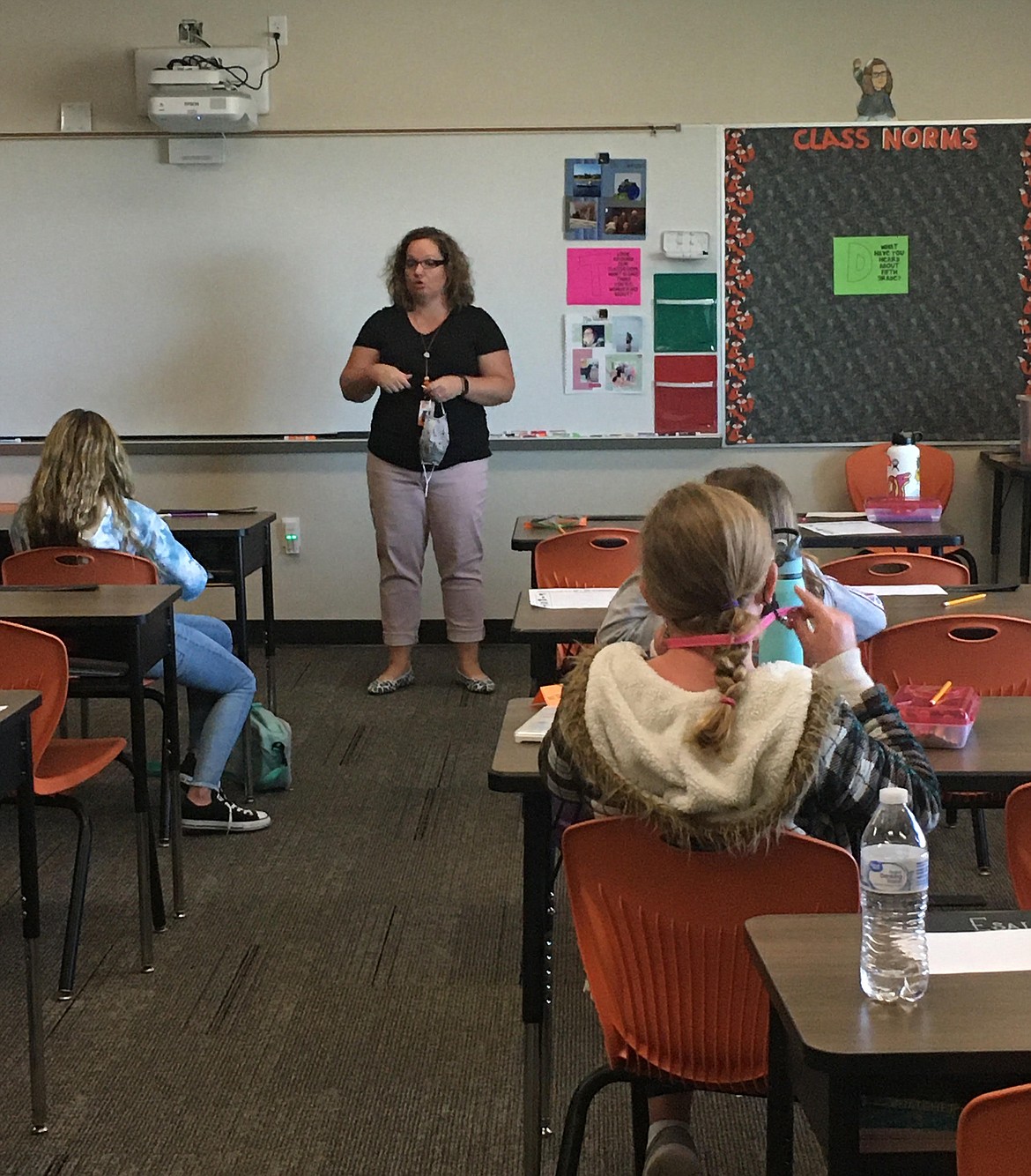 Treaty Rock Elementary's Avery Walker teaches class on the first day of school Tuesday. It was also the opening day for Treaty Rock, Post Falls' newest addition.