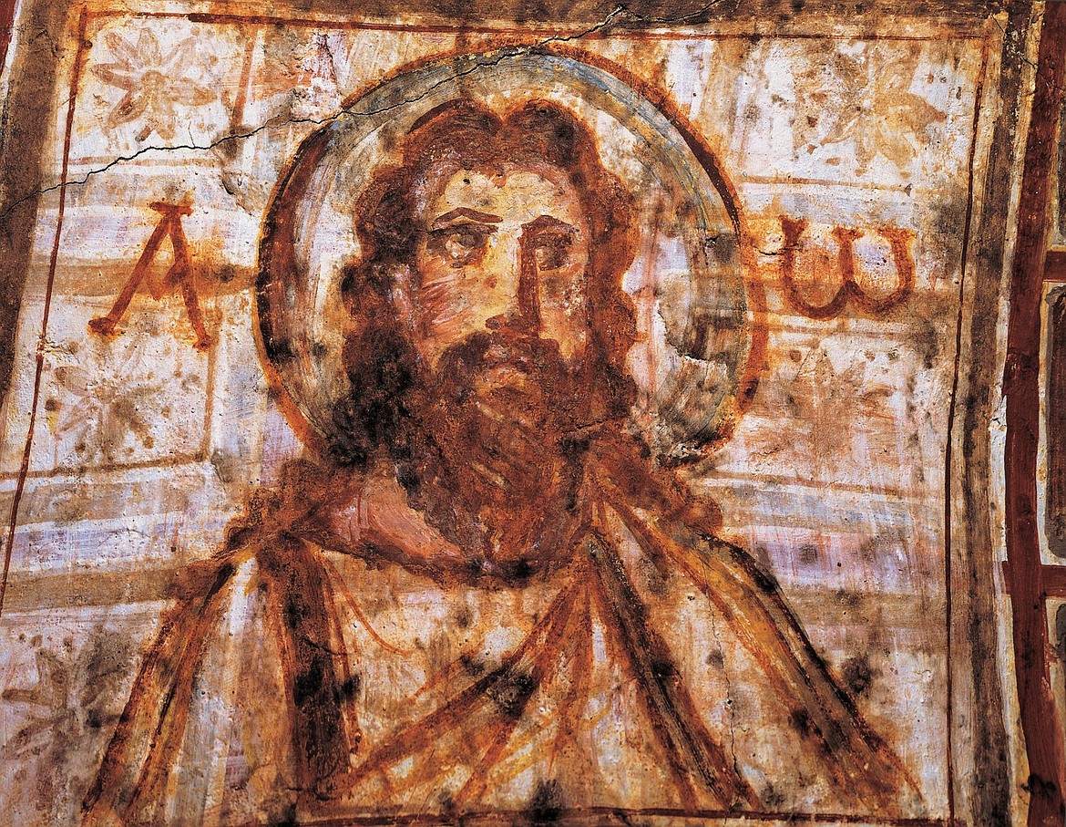 Image of Jesus believed to have been painted in the Commodilla Catacomb in Rome in the 4th century A.D.