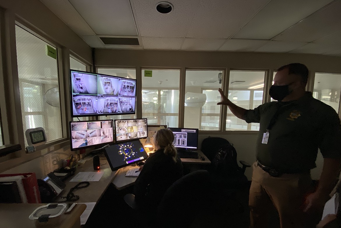 KCSO Captain John Holecek highlights out the importance of security during a tour of the Kootenai County Jail which has about 180 cameras throughout the facility. (MADISON HARDY/Press)