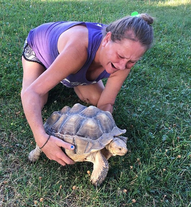 Rider the African sulcata tortoise was greeted with joy when he returned to owner Luwana Black on Sunday. He escaped his pen and was gone for six days but was found by kind neighbors who brought him home.