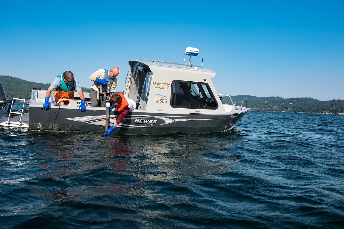 Professor Frank Wilhelm, left, conducts research on Lake Coeur d’Alene with biologist Andrew Child, center, and engineer Kasey Peach. Wilhelm is one of the experts who will present during the virtual Our Gem Speaker Series, starting Tuesday.