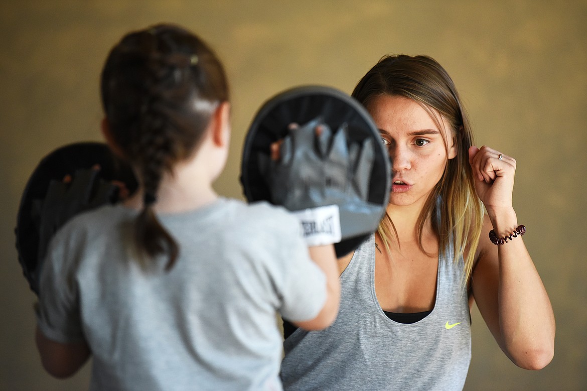 Renee Sandlin works on striking techniques in one of her youth classes at Mighty Mouse Muay Thai in Columbia Falls on Wednesday, Sept. 9. (Casey Kreider/Daily Inter Lake)