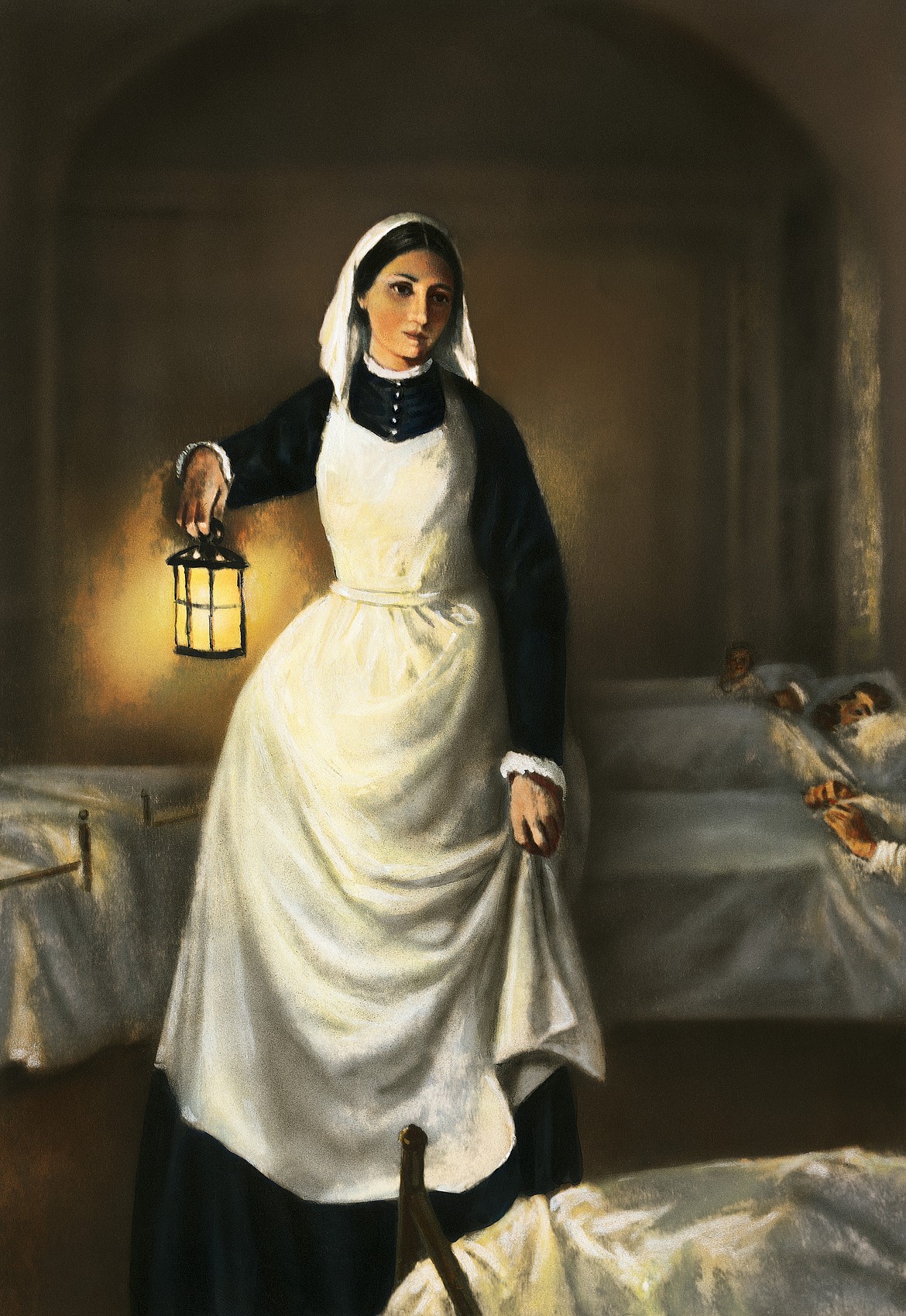 English nurse Florence Nightingale who treated the wounded during the Crimean War (1853-1856).