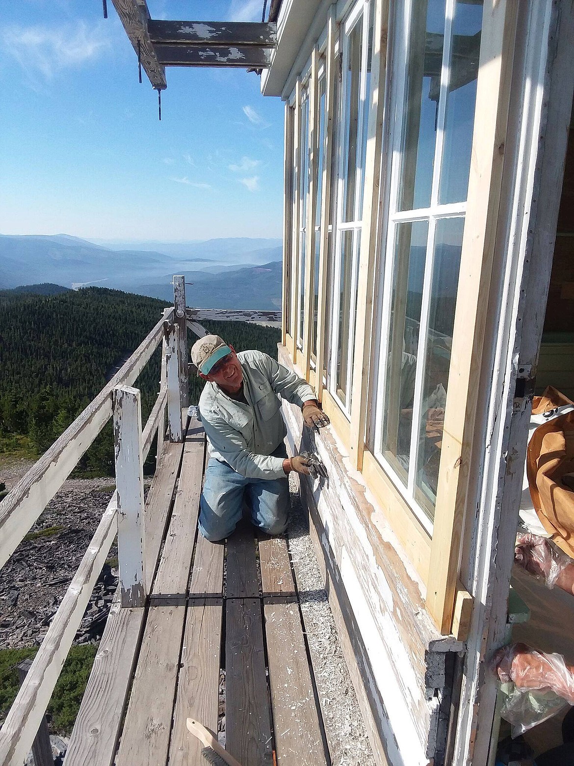 The Northwest Montana Chapter of the Forest Fire Lookout Association has done a number of projects this summer, including repainting the exterior of the Mount Brown Lookout in Glacier National Park. (photo provided)