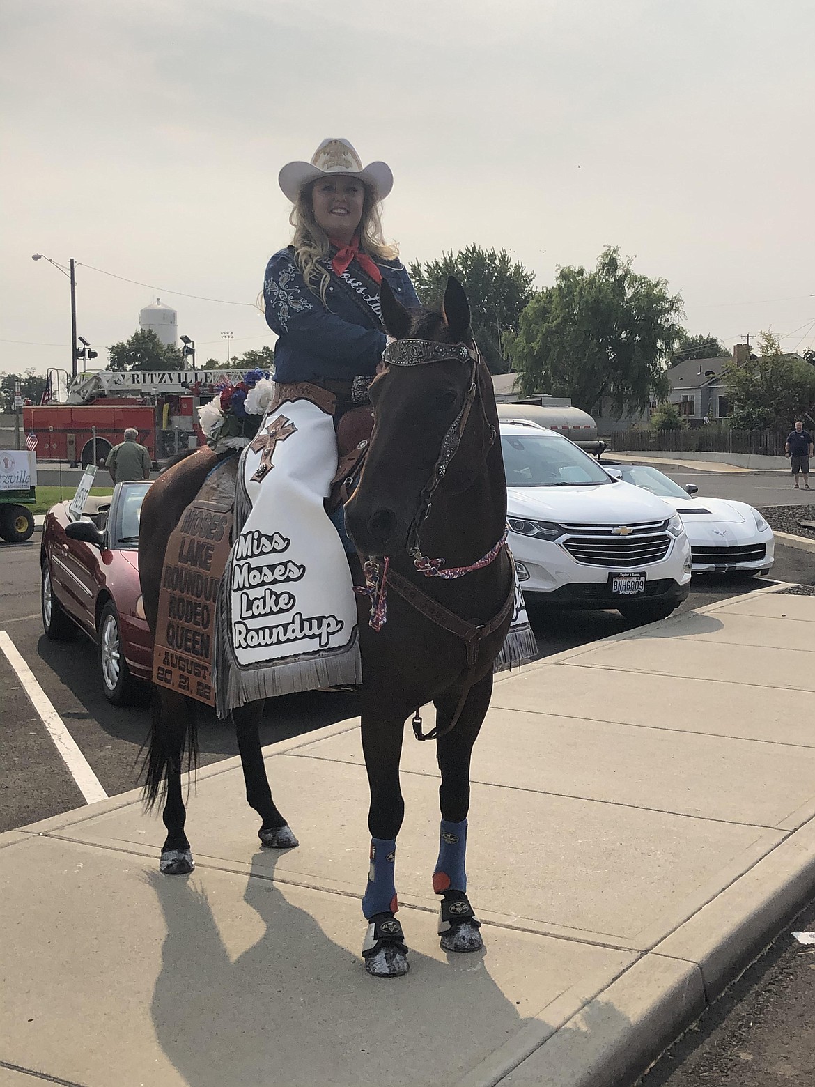 Courtesy photo

Moses Lake Roundup Queen Mykiah Hollenbeck pauses for photo before riding in an event. Despite the lack of activities in 2020 due to the coronavirus, rodeo participants are making the best of it, she said.