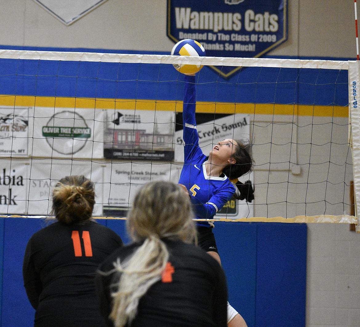 Junior Taylor Staley elevates for a kill during Saturday's match.