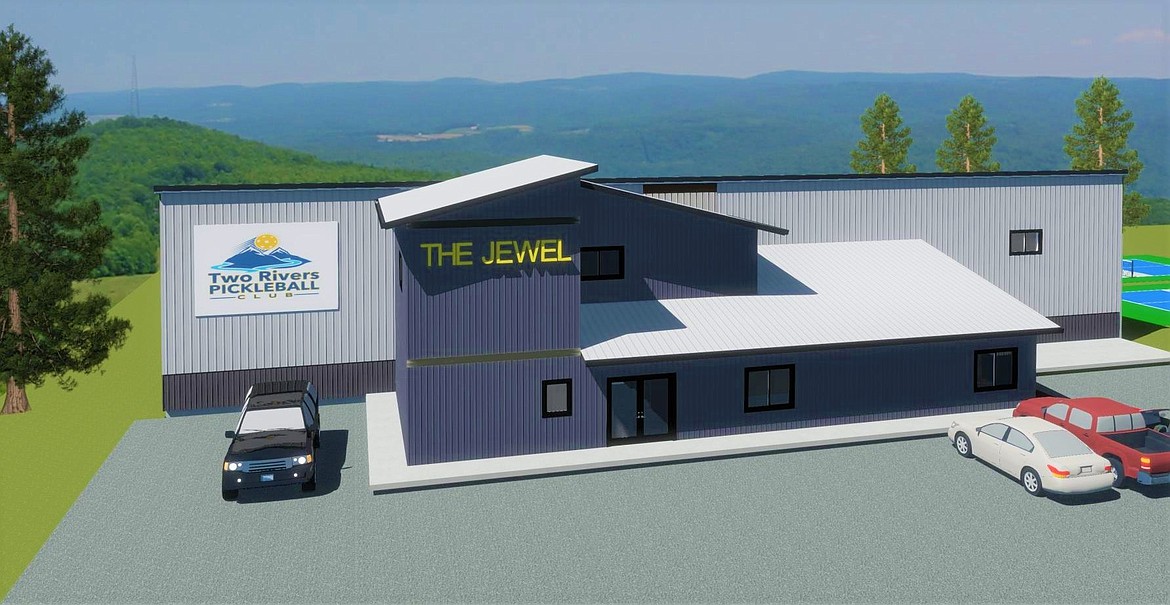 A rendering shows the soon to be constructed Jewel Basin Center in Bigfork. The 12,000 square foot facility will serve as the home of the Two Rivers Pickleball Club and a local event venue. 
(Courtesy Jim Lafferty)