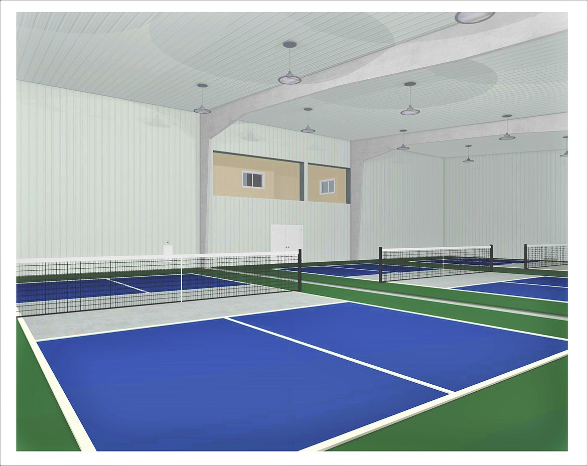 A rendering shows what the indoor courts will look like at the Jewel Basin Center, home of Two Rivers Pickleball Club.