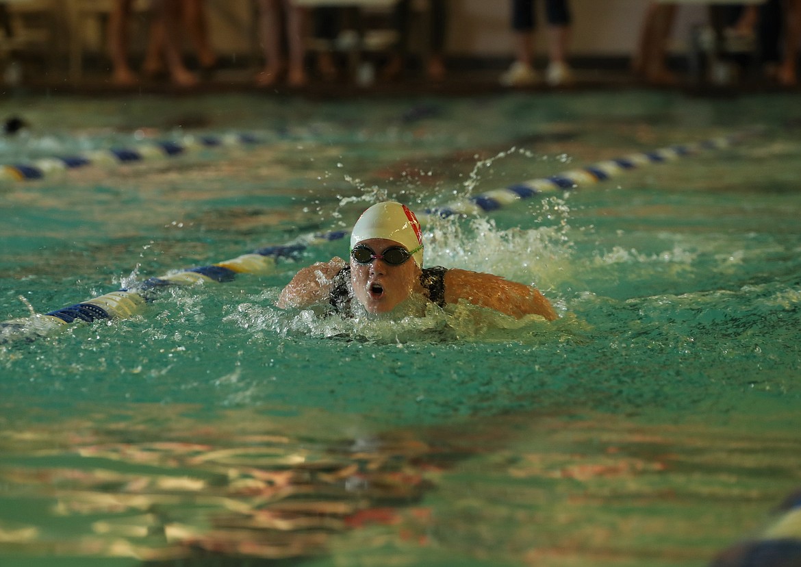 Senior Chandler Sanborn competes in the 200 medley relay on Sept. 26 at the Litehouse YMCA.