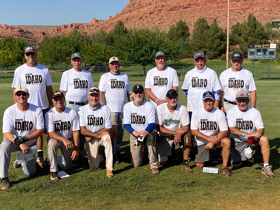 Courtesy photo
The North Idaho Softball Club recently won a Senior Softball USA World Championship in the men's 65 AAA division in St. George, Utah. In the 17-team division, the North Idaho team posted a 7-0 record for the three-day tourney, winning the championship game 17-10 over Team Texas of San Antonio. The North Idaho team consisted of local players Jim Palombi, Lee Libera, Dick Stauffer, John Walkington and Tim Coles. The team also included Larry Lewis, Dennis Wolff, Ray Hofstad, Terry Graham and Brad Hampton from Montana, and Wayne Becker, Ron Geffre and Rich Long from North Dakota. "The high level of play was a total team effort, everyone played exceptional, but special recognition to Lee Libera and John Walkington for an outstanding tourney," Palombi wrote in an email. Some team members were also on a team that won a world championship in 2008, a tournament of champions in Florida in 2019, was runner-up at Worlds in 2018, and won several Northwest regionals over the years. In the front row from left are Tim Coles, John Walkington, Lee Libera, Dick Stauffer, Dennis Wolff, Terry Graham and Wayne Becker; and back row from left, Ron Geffre, Rich Long, Jim Palombi, Larry Lewis, Ray Hofstad and Brad Hampton.