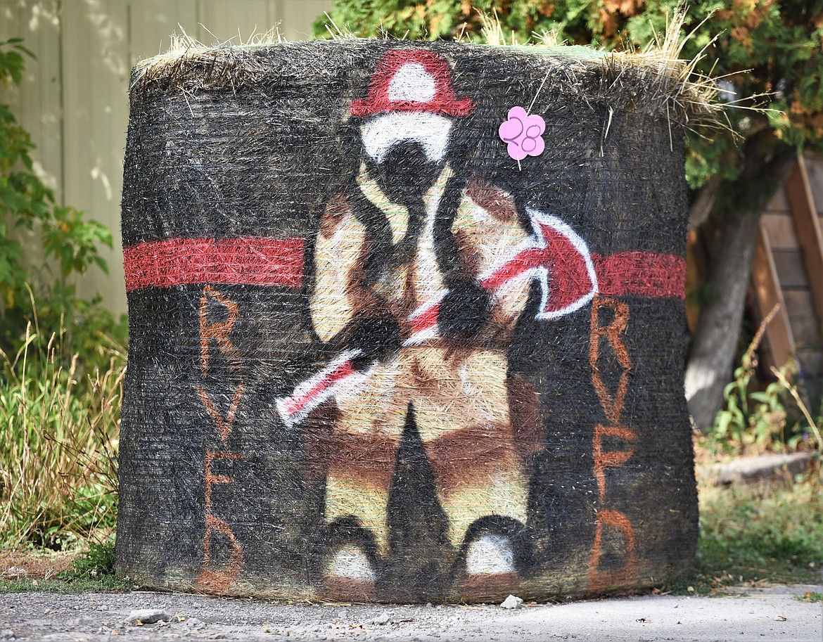 The winning entry of the 2020 Ronan Area Chamber of Commerce Trail of Bales was sponsored by 406 Stone Concrete Designs. It honors the Ronan Volunteer Fire Department. (Scot Heisel/Lake County Leader)
