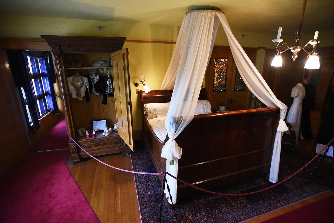 The Conrads specifically designed their home to have a Master Bedroom where both Charles and Alicia slept, although wealthy married couples of the day often slept in separate rooms. The chiffarobe holds period clothing and shoes. (Casey Kreider/Daily Inter Lake)