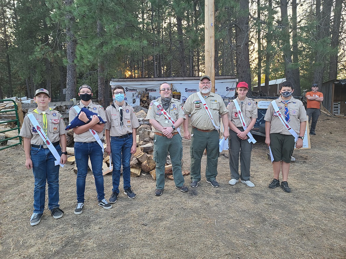 Photo by Shannon Laker
Scouts and leaders of the Koo Ben Sho chapter put on the Mountain Lakes District BobCat Bootcamp at the Troop 201 Scout Shack in Coeur d'Alene. From left, Josh Loper, Alec Decker, Derek McNee, Nick Theisen, Mike Dolan, Dan Dolan and James Laker.