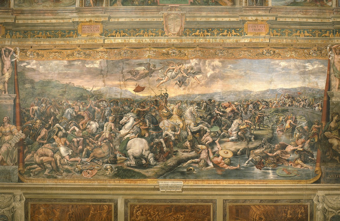 The Battle of the Milvian Bridge painting (1520-24) by Giulio Romano.