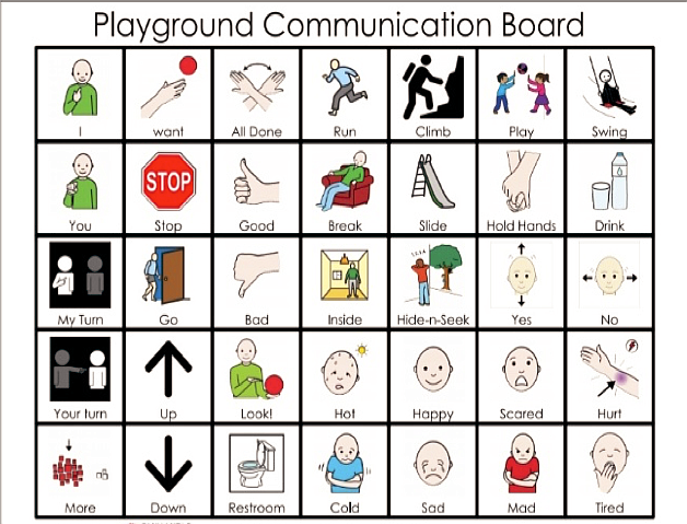 This playground communication board shows different pictures that can help nonverbal and low verbal children express their needs and wants when at recess. Panhandle Autism Society has purchased 33 boards to distribute to schools and Head Start programs in North Idaho.